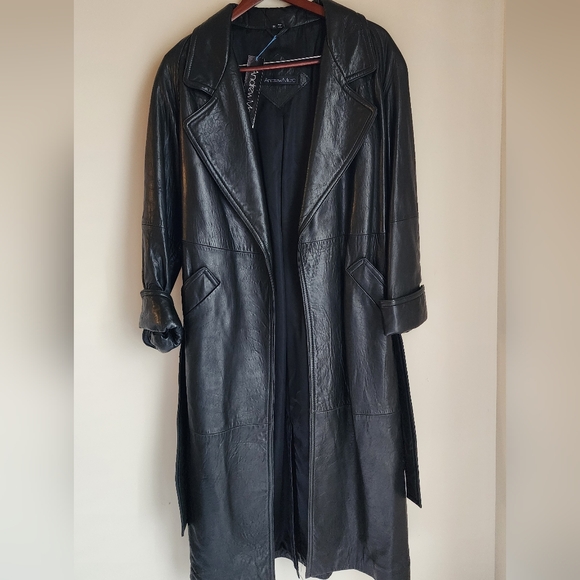 Andrew Marc Leather Heavy Full Length Trench Coat Men Size M - Picture 2 of 12